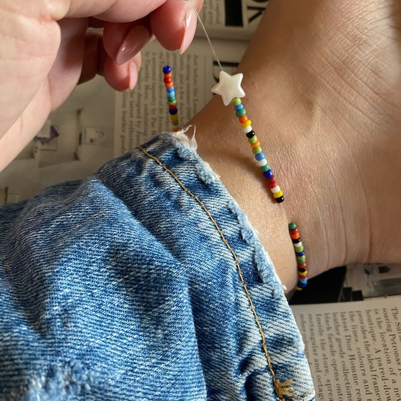 Multicolor Beaded Anklet, Rainbow Elastic Anklet, Decor Anklet, 90s Jewelry - Picture 2 of 3